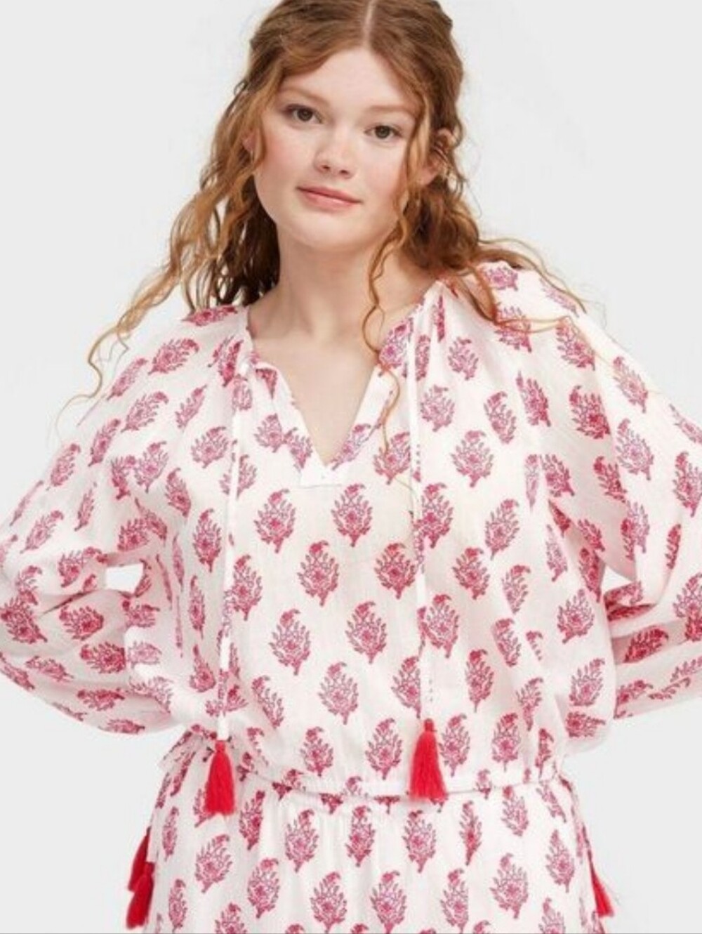 Roller Rabbit - Women's Bouquet Long Sleeve Tie-Neck Boho Top Pink Pink Small